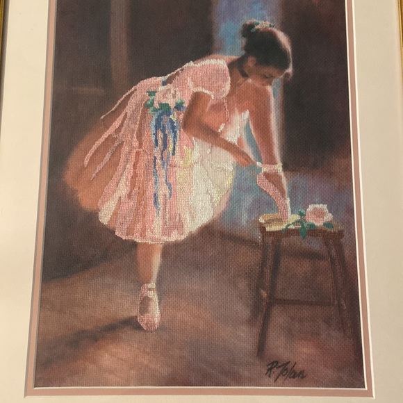 R. Tolan Wall Decor Vtg Ballerina Completed Needlepointcross Stitch